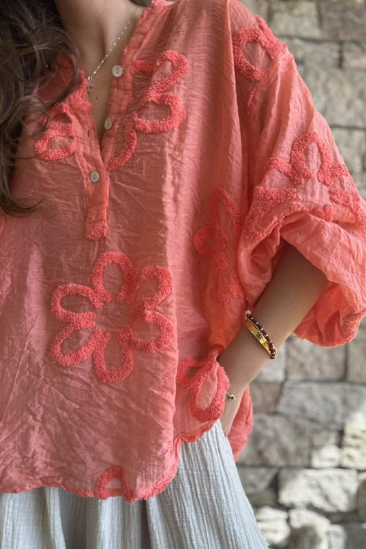 Sabo Boucle Flower Blouse Sherbet Coral
